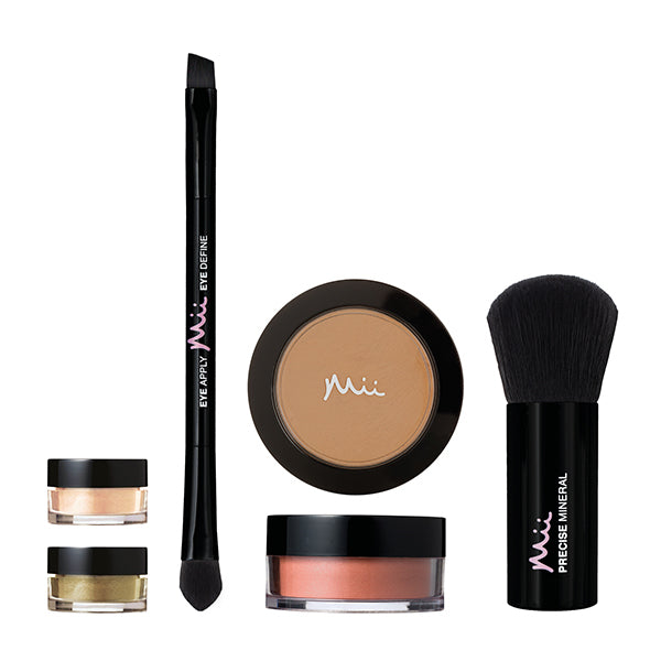 Mii Cosmetics Mineral Beautiful Basics Kit; Foundation, Eyeshadow, Blush & Brush Set